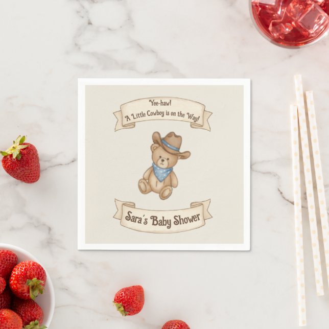 Rustic Cowboy Watercolor Boy Baby Shower Napkins (Insitu)