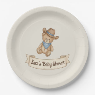Rustic Cowboy Watercolor Boy Baby Shower Paper Plate
