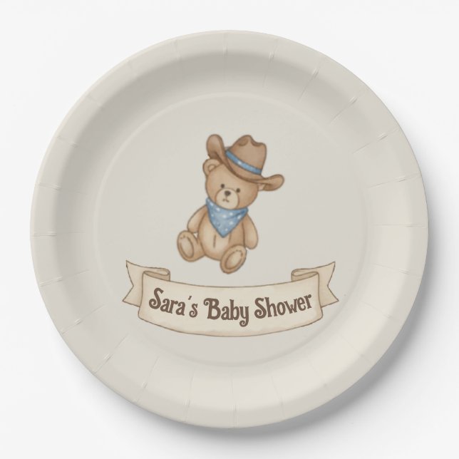 Rustic Cowboy Watercolor Boy Baby Shower Paper Plate (Front)