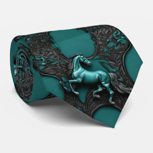 Rustic Cowboy Western Country Blue Teal Horse Tie