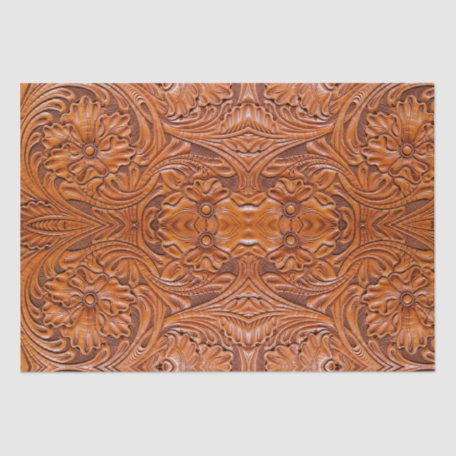 Rustic Cowboy Western Country Tooled Leather Print Tissue Paper (Front)