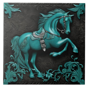 Rustic Cowboy Western Country Turquoise Horse Tile