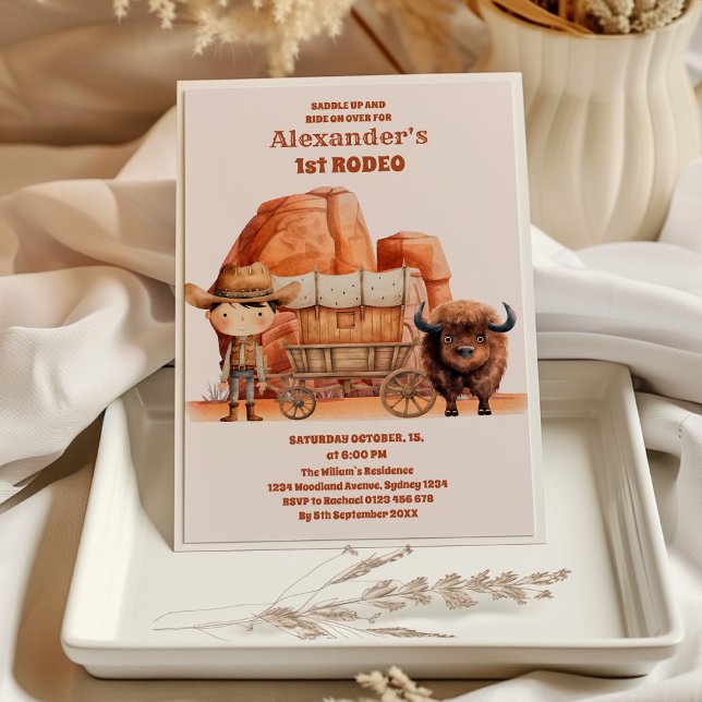 Rustic cowboy western cow first rodeo 1st birthday invitation (Creator Uploaded)