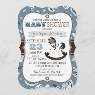 Rustic Cowboy Western Rocking Horse Baby Shower Invitation