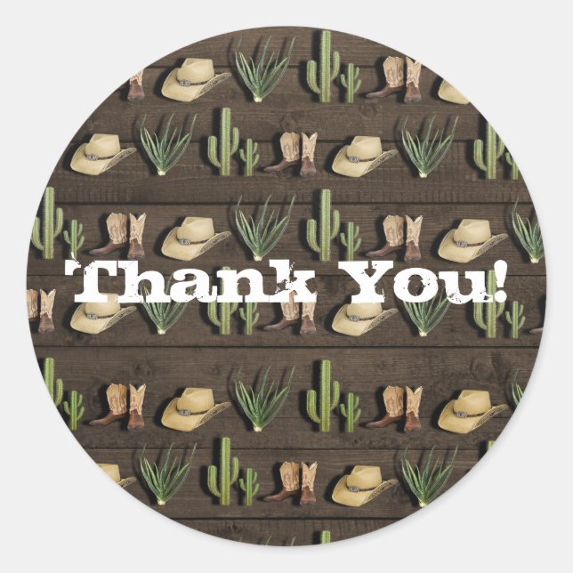 Rustic Cowboy Western Rodeo Wooden Birthday Party Classic Round Sticker (Front)