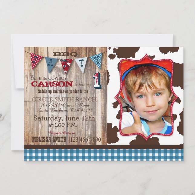Rustic Cowboy Western Theme Birthday Invitations (Front)