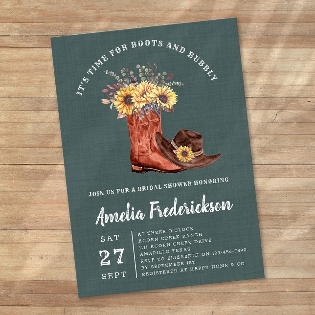 Rustic Cowgirl Boots and Bubbly Bridal Shower Invitation (Creator Uploaded)