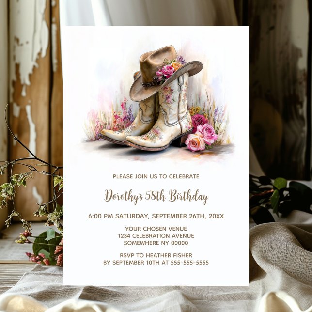 Rustic Cowgirl Boots and Hat Birthday Party Invitation (Creator Uploaded)