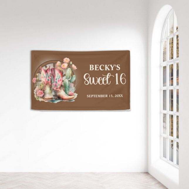 Rustic Cowgirl Boots Pink Roses Sweet 16  Banner (Creator Uploaded)