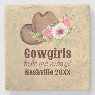 Rustic Cowgirl Country Chic Pink Floral Stone Coaster