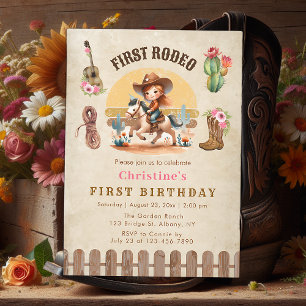 Rustic Cowgirl First Rodeo 1st Birthday Invitation