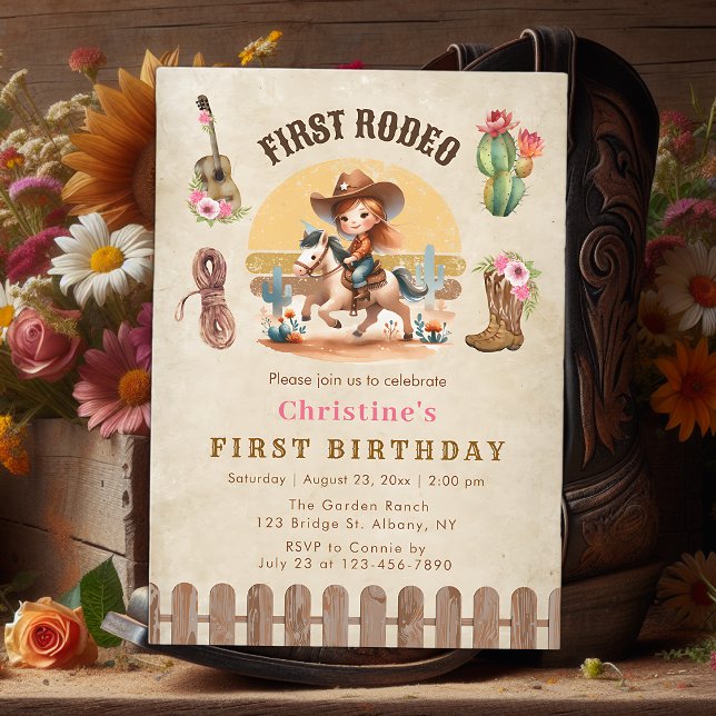 Rustic Cowgirl First Rodeo 1st Birthday Invitation (Creator Uploaded)
