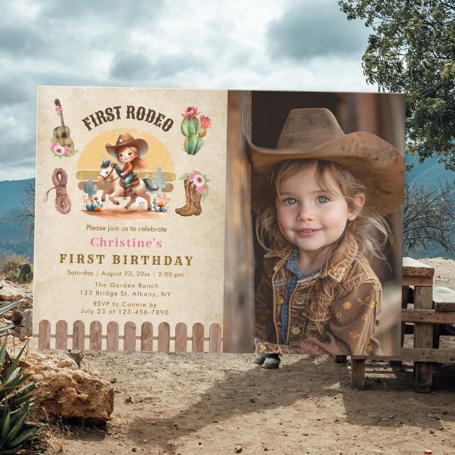 Rustic Cowgirl First Rodeo 1st Birthday Photo  Invitation (Creator Uploaded)