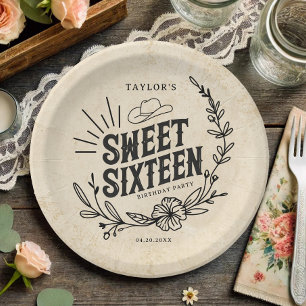 Rustic Cowgirl Floral Sweet Sixteen Birthday Party Paper Plate