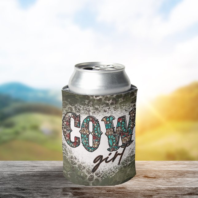 Rustic Cowgirl Grunge green Can Cooler (Creator Uploaded)