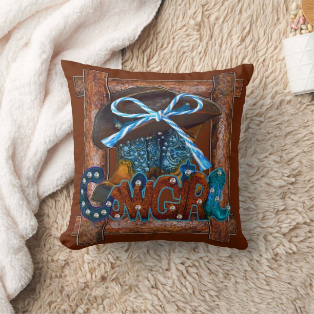 Rustic Cowgirl Hat Boots Cushion (Blanket)