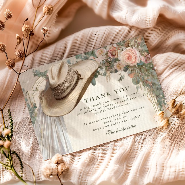 Rustic Cowgirl Hat Floral Bridal Shower Thank You Card (Creator Uploaded)
