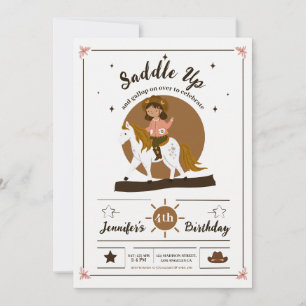 Rustic Cowgirl Saddle Up 4th Birthday Invitation
