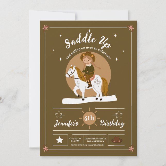 Rustic Cowgirl Saddle Up Birthday Invitation (Front)