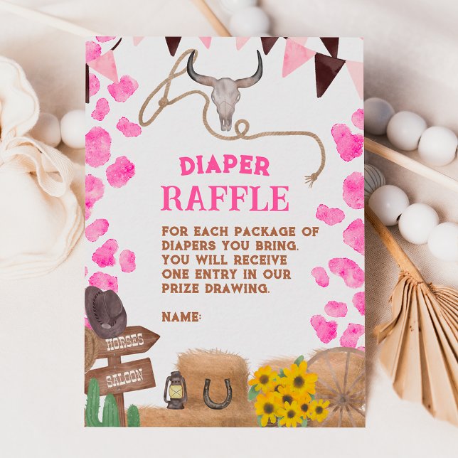 Rustic cowgirl western cow baby diaper raffle enclosure card (Creator Uploaded)