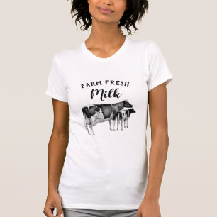 Rustic Cows Farm Fresh Milk   Black Text T-Shirt
