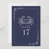 Rustic Crab Dark Blue Wedding Table Number