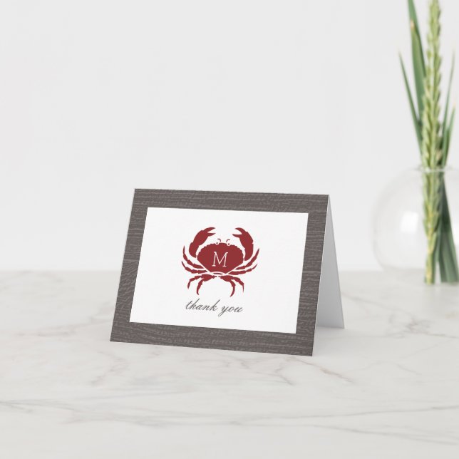 Rustic Crab Monogram Thank You Card (Front)