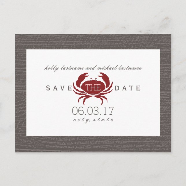 Rustic Crab Wedding Save The Date Announcement Postcard (Front)