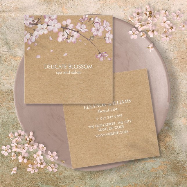 Rustic Craft Delicate Blossom Pink Square Square Business Card (Rustic Craft Delicate Blossom Pink Square Square Business Card)