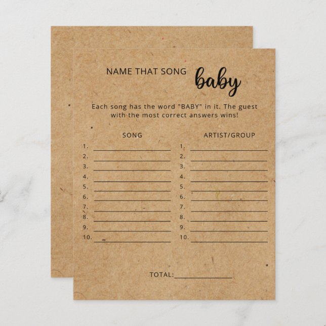 Rustic craft - Name that song baby shower game (Front/Back)