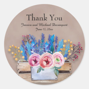 Rustic Crates of Lavender Wedding Thank You Classic Round Sticker