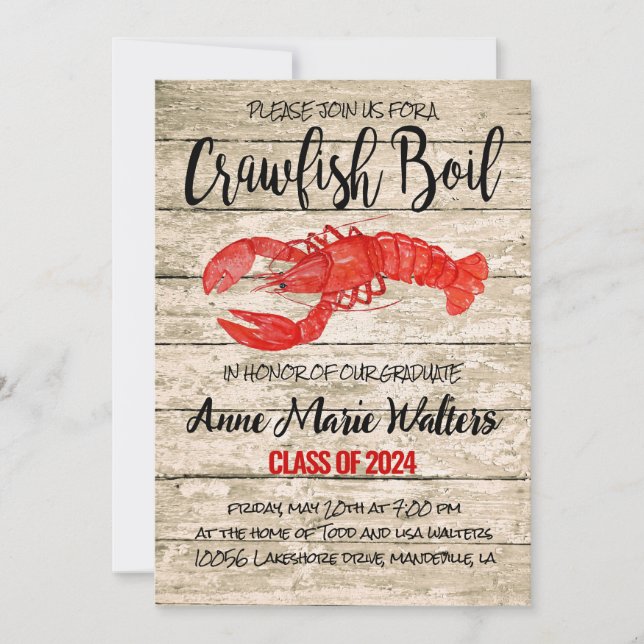 Rustic Crawfish Boil Graduation Invitation (Front)