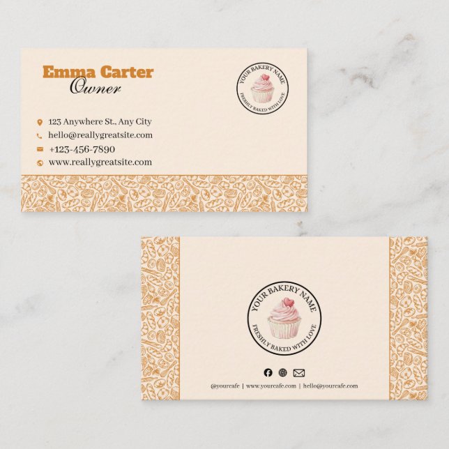 Rustic Cream Bakery Business Card Cupcake (Front/Back)