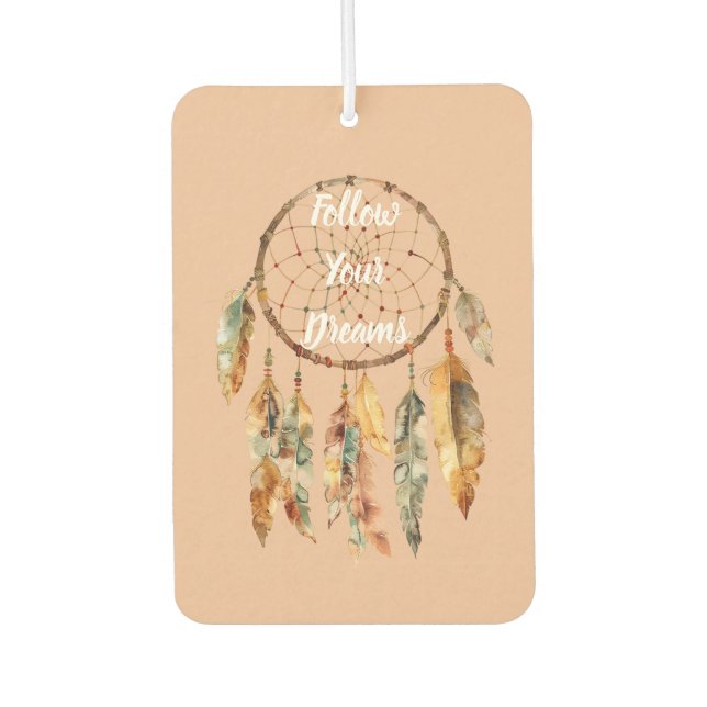 Rustic Cream Boho Feathers Dream Catcher Car Air Freshener (Front)