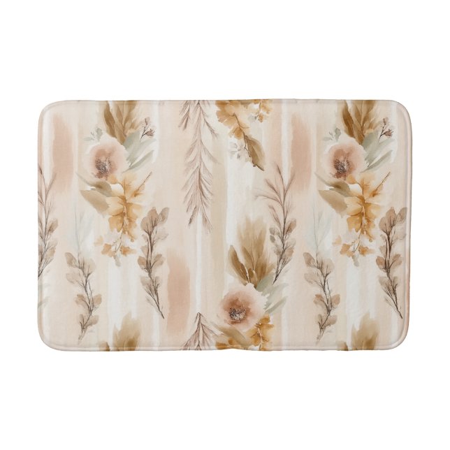 Rustic Cream Boho Floral Bath Mat (Front)