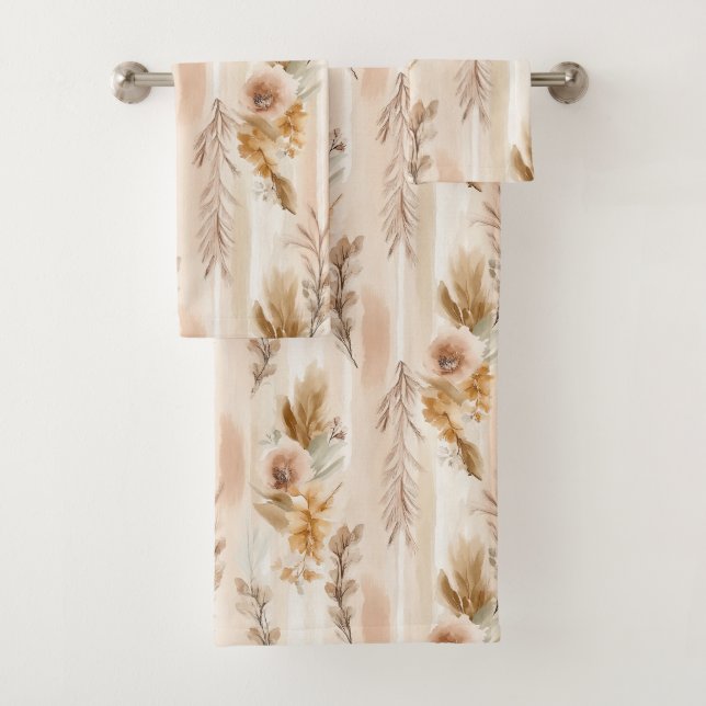 Rustic Cream Boho Floral Bath Towel Set (Insitu)