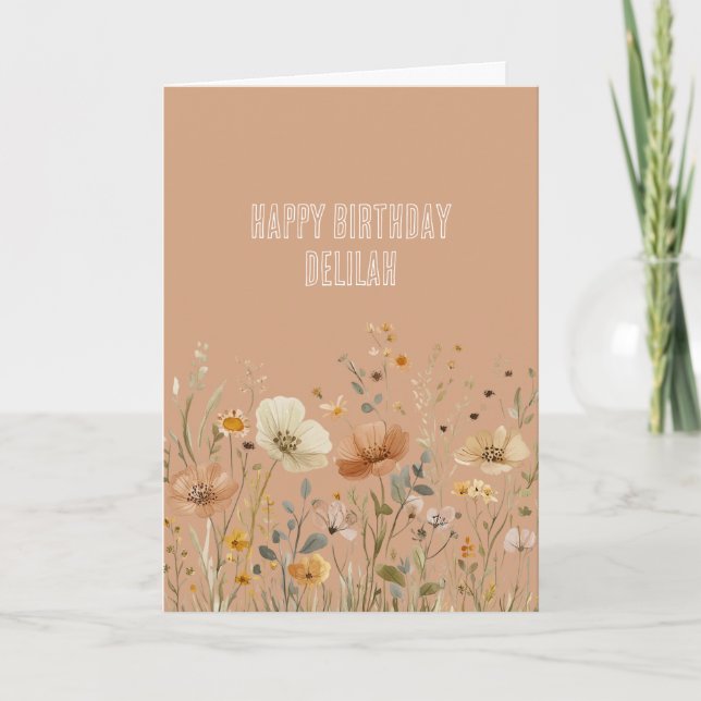 Rustic Cream Boho Floral Birthday Card (Front)