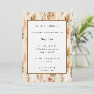 Rustic Cream Boho Floral Birthday Invitation