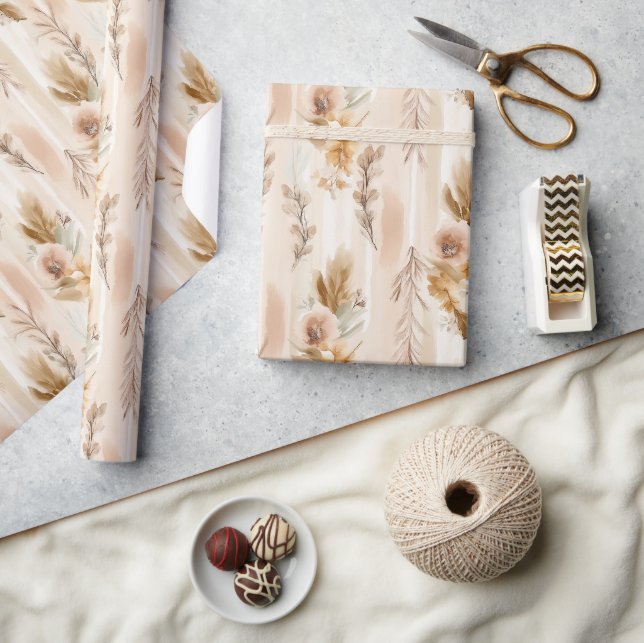 Rustic Cream Boho Floral Birthday Wrapping Paper (Crafts)