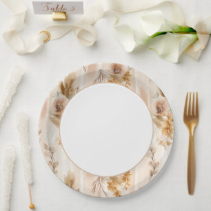 Rustic Cream Boho Floral Bridal Shower Paper Plate