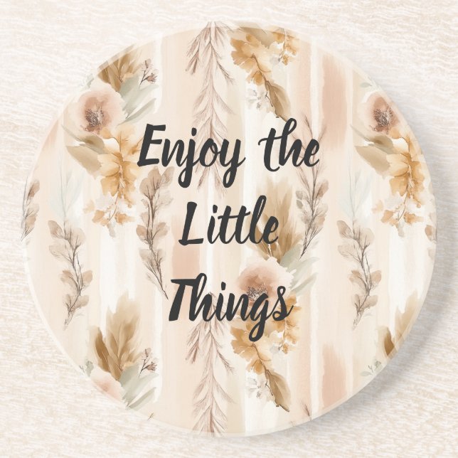 Rustic Cream Boho Floral Coaster (Front)