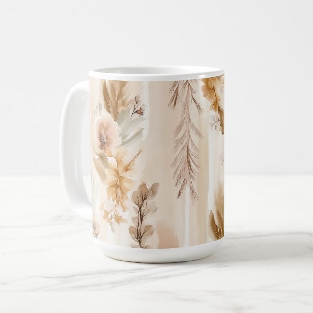 Rustic Cream Boho Floral Coffee Mug (Front Left)