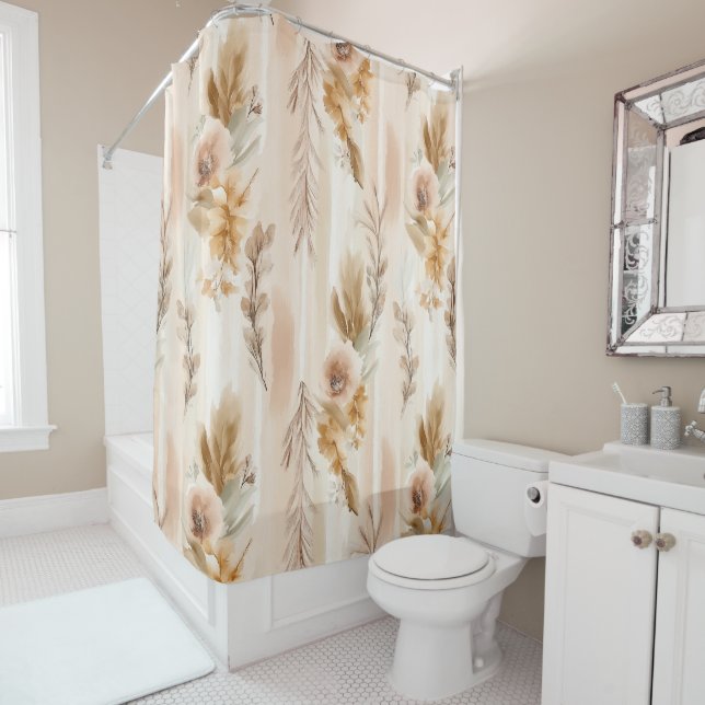Rustic Cream Boho Floral Shower Curtain (In Situ)