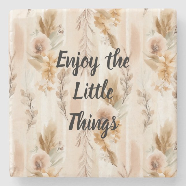 Rustic Cream Boho Floral Stone Coaster (Front)