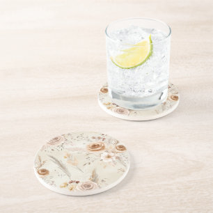 Rustic Cream Boho Flowers Coaster