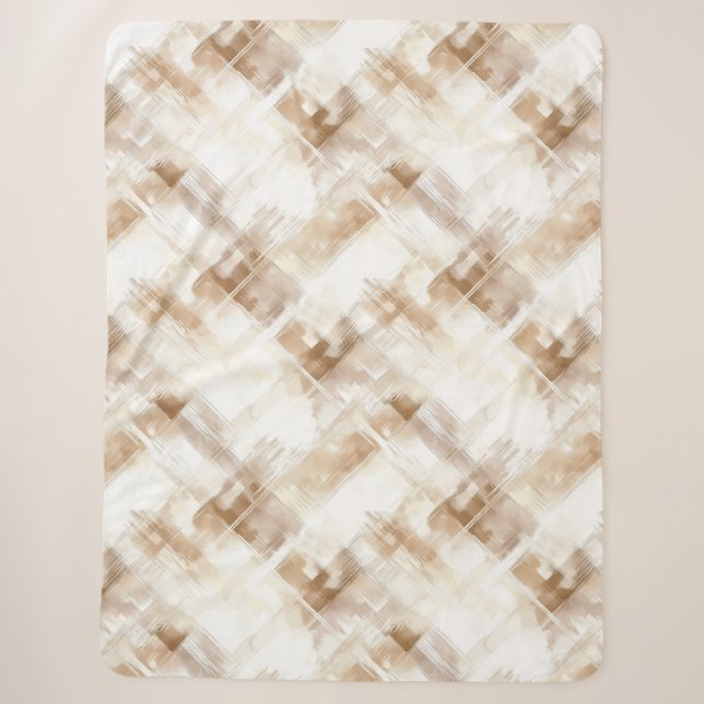 Rustic Cream Brown Stripes Sherpa Blanket (Front)