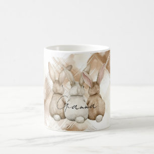 Rustic Cream Brown Stripes Three Bunny Rabbits Coffee Mug