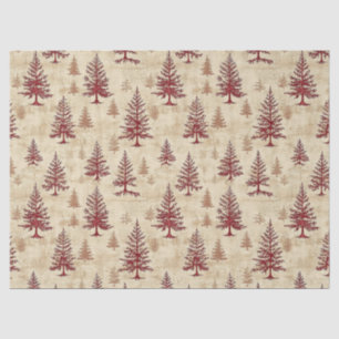 Rustic Cream Burgundy Winter Pine Forest Pattern Tissue Paper
