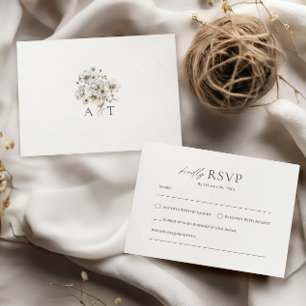 Rustic Cream Floral QR Code RSVP Wedding Enclosure Card