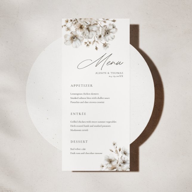 Rustic Cream Floral Wedding Menu Card (Creator Uploaded)